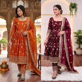 New Designer Party Wear  Top Gown Pant and Dupatta Set