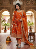 New Designer Party Wear  Top Gown Pant and Dupatta Set