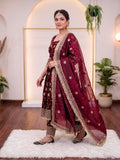 New Designer Party Wear  Top Gown Pant and Dupatta Set