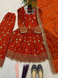 New Designer Party Wear  Top Gown Pant and Dupatta Set