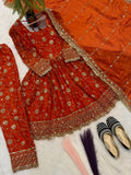 New Designer Party Wear  Top Gown Pant and Dupatta Set