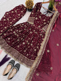 New Designer Party Wear  Top Gown Pant and Dupatta Set