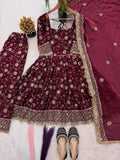 New Designer Party Wear  Top Gown Pant and Dupatta Set