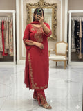 Latest Beautiful Roman Silk Plazzo Suit With Embroidery Work