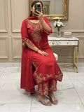 Latest Beautiful Roman Silk Plazzo Suit With Embroidery Work