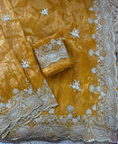Soft Gold crush fabric saree with 5 mm mat sequence work