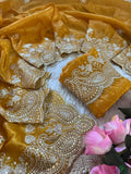 Soft Gold crush fabric saree with 5 mm mat sequence work