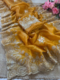 Soft Gold crush fabric saree with 5 mm mat sequence work