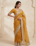 Soft Gold crush fabric saree with 5 mm mat sequence work