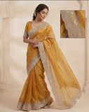 Soft Gold crush fabric saree with 5 mm mat sequence work