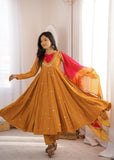 Beautiful Designer  Roman Silk Anarkali Suit With Embroidered Sequence With Real Mirror Work