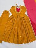 Beautiful Designer  Roman Silk Anarkali Suit With Embroidered Sequence With Real Mirror Work