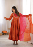 Beautiful Designer  Roman Silk Anarkali Suit With Embroidered Sequence With Real Mirror Work