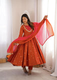 Beautiful Designer  Roman Silk Anarkali Suit With Embroidered Sequence With Real Mirror Work