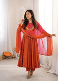 Beautiful Designer  Roman Silk Anarkali Suit With Embroidered Sequence With Real Mirror Work