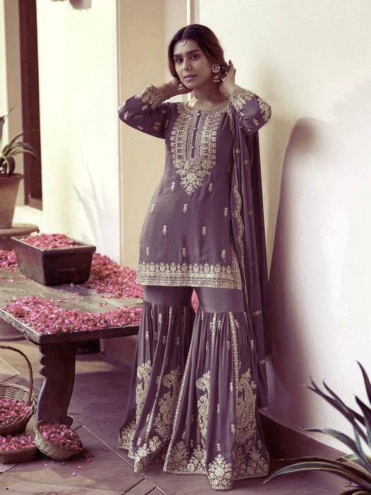 DESIGNER 3 PIECE STYLISH TOP, SHARARA AND DUPATTA WITH BEAUTIFUL EMBROIDERY SEQUENCE WORK