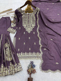 DESIGNER 3 PIECE STYLISH TOP, SHARARA AND DUPATTA WITH BEAUTIFUL EMBROIDERY SEQUENCE WORK