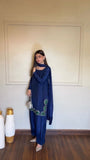 Latest Designer American Silk Top Farshi Plazo And Dupatta Set