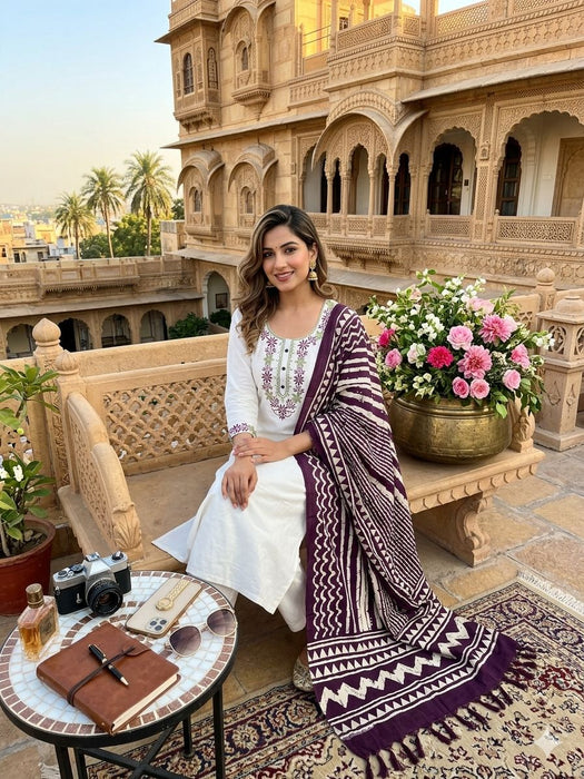 Khadi Cotton with Beautiful Embroidery Stitched Salwar Kameez