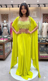 BEAUTIFUL 3 PIECE WITH REAL MIRROR WITH EMBROIDERED BLOUSE SKIRT AND LONG SHRUG