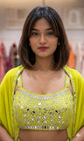 BEAUTIFUL 3 PIECE WITH REAL MIRROR WITH EMBROIDERED BLOUSE SKIRT AND LONG SHRUG