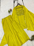 BEAUTIFUL 3 PIECE WITH REAL MIRROR WITH EMBROIDERED BLOUSE SKIRT AND LONG SHRUG