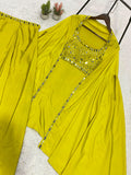 BEAUTIFUL 3 PIECE WITH REAL MIRROR WITH EMBROIDERED BLOUSE SKIRT AND LONG SHRUG