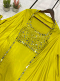 BEAUTIFUL 3 PIECE WITH REAL MIRROR WITH EMBROIDERED BLOUSE SKIRT AND LONG SHRUG