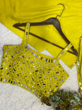 BEAUTIFUL 3 PIECE WITH REAL MIRROR WITH EMBROIDERED BLOUSE SKIRT AND LONG SHRUG
