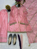 New Designer Party Wear Look Heavy Gimmy Silk With Readymade Fancy Lace Work top with farshi salwar