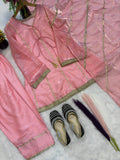 New Designer Party Wear Look Heavy Gimmy Silk With Readymade Fancy Lace Work top with farshi salwar