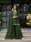 New Designer Party Wear Top  Plazzo And Dupatta With Heavy Crunchy Silk Material