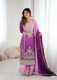 Latest Designer Shaded Chinon Silk Top Plazzo And Dupatta Set
