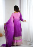 Latest Designer Shaded Chinon Silk Top Plazzo And Dupatta Set