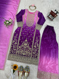 Latest Designer Shaded Chinon Silk Top Plazzo And Dupatta Set