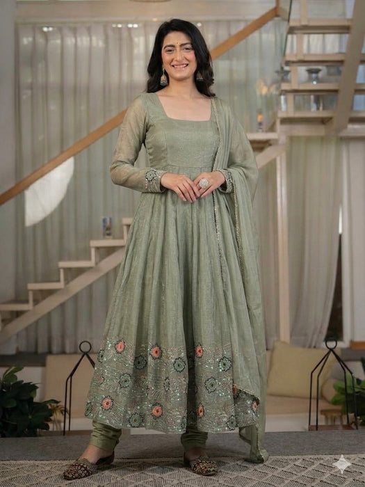 Designer Party Wear Anarkali Suit With Heavy Crunchy Silk Material