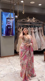 Designer Premium Tabby Silk With Beautiful Print And Beautiful Sequins Work With Beautiful Real Mirror Work