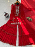 Latest Designer Faux Georgette Sharara Set With Sequnce Work