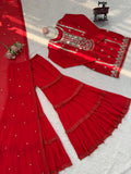 Latest Designer Faux Georgette Sharara Set With Sequnce Work