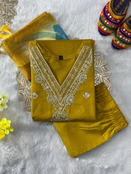 Roman Silk with Beautiful Embroidery With Sequence Work Salwar Kameez