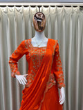 DESIGNER WEAR LAHENGA SAREE WITH LONG BLOUSE IN REAL MIRROR AND EMBROIDERY WORK