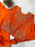 DESIGNER WEAR LAHENGA SAREE WITH LONG BLOUSE IN REAL MIRROR AND EMBROIDERY WORK