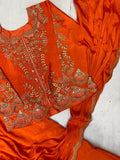 DESIGNER WEAR LAHENGA SAREE WITH LONG BLOUSE IN REAL MIRROR AND EMBROIDERY WORK