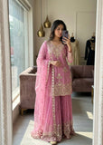 Latest Designer Trending Orgenza Twine Net Top Sarara And Dupatta Set