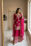 Latest Designer Trending Orgenza Twine Net Top Sarara And Dupatta Set