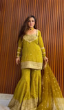 New Designer Party Wear & Festival Look Pure Printed Chinon Silk Top-Blouse & Palazzo With Dupatta set