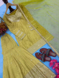 New Designer Party Wear & Festival Look Pure Printed Chinon Silk Top-Blouse & Palazzo With Dupatta set