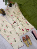 Latest Designer Heavy Pure Cameric Cotton Top Farshi Pant And Dupatta Set