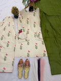 Latest Designer Heavy Pure Cameric Cotton Top Farshi Pant And Dupatta Set