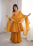 Latest Designer Crunchy Silk Top Bottom And Dpatta Set